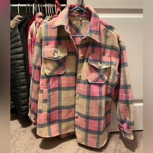 NEVER WORN - Plaid Button Down Shacket - Pink Mix